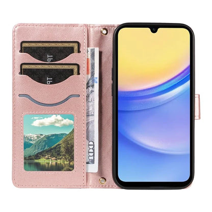 For Samsung Galaxy A15 4G / 5G Case Wallet Rhombus Leather Phone Cover with Shoulder Strap, Wrist Strap