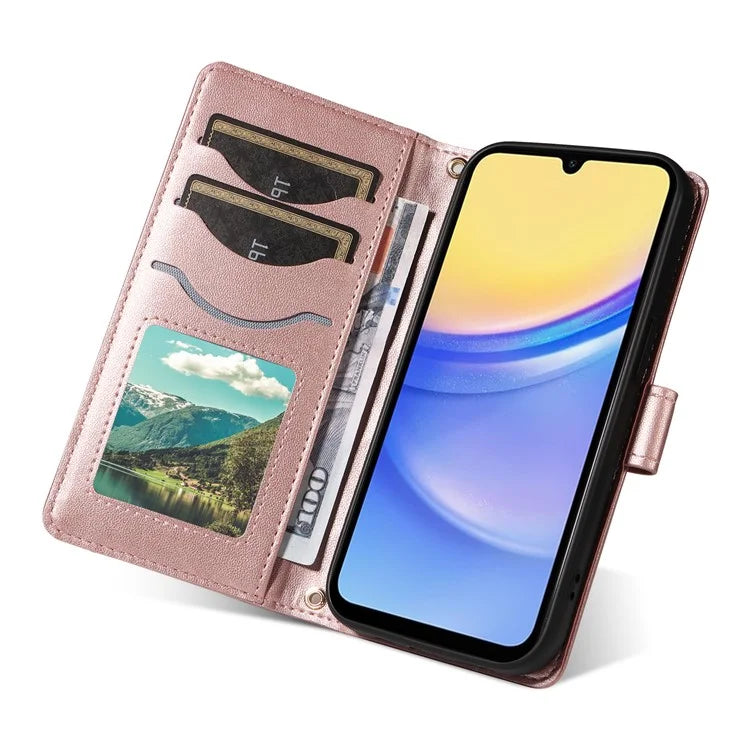For Samsung Galaxy A15 4G / 5G Case Wallet Rhombus Leather Phone Cover with Shoulder Strap, Wrist Strap