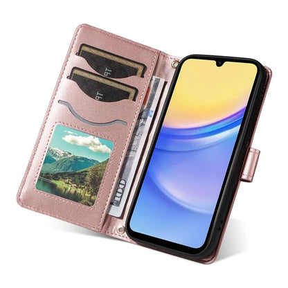 For Samsung Galaxy A15 4G / 5G Case Wallet Rhombus Leather Phone Cover with Shoulder Strap, Wrist Strap