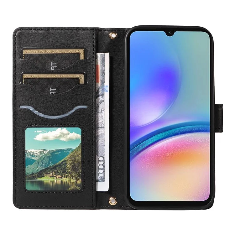 For Samsung Galaxy A05s 4G Case Wallet Rhombus Leather Phone Cover with Shoulder Strap, Wrist Strap