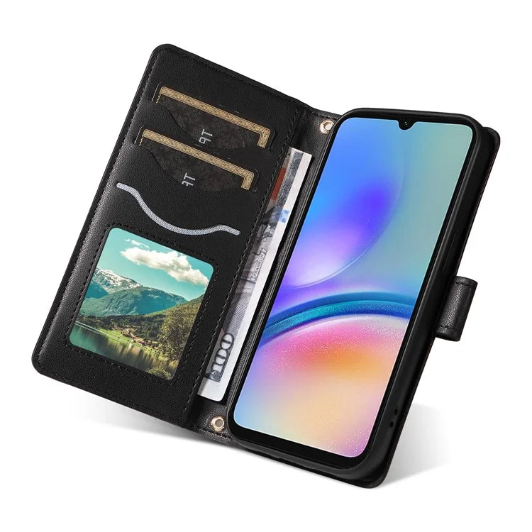 For Samsung Galaxy A05s 4G Case Wallet Rhombus Leather Phone Cover with Shoulder Strap, Wrist Strap
