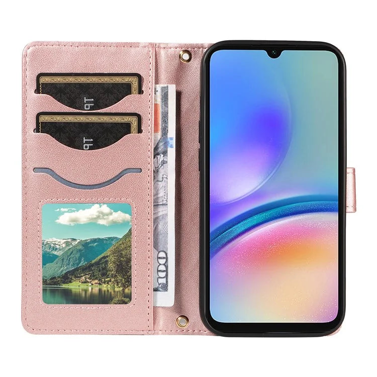 For Samsung Galaxy A05s 4G Case Wallet Rhombus Leather Phone Cover with Shoulder Strap, Wrist Strap