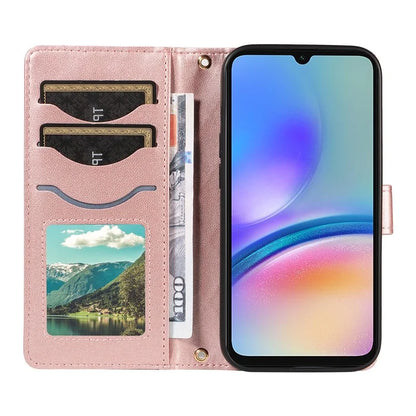 For Samsung Galaxy A05s 4G Case Wallet Rhombus Leather Phone Cover with Shoulder Strap, Wrist Strap