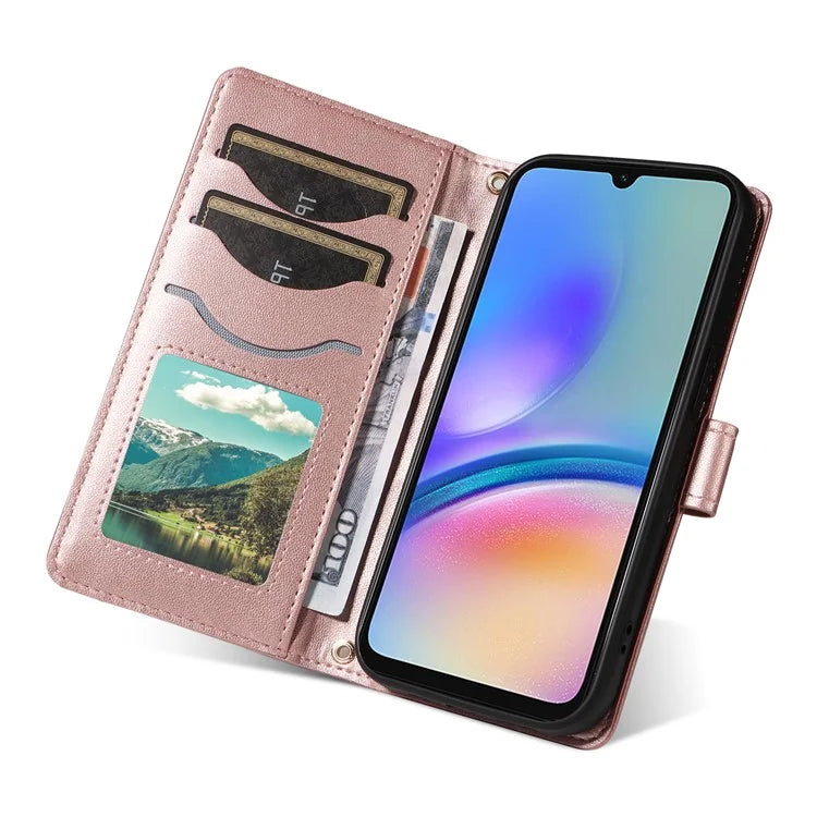 For Samsung Galaxy A05s 4G Case Wallet Rhombus Leather Phone Cover with Shoulder Strap, Wrist Strap