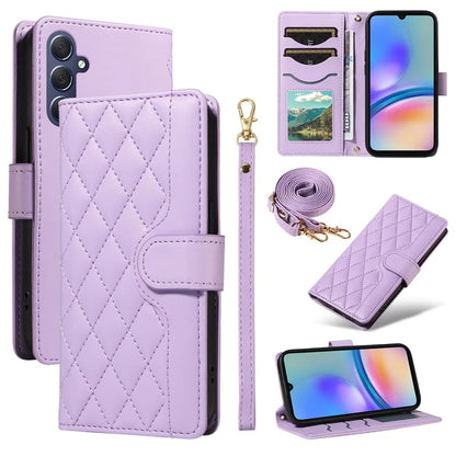 For Samsung Galaxy A05s 4G Case Wallet Rhombus Leather Phone Cover with Shoulder Strap, Wrist Strap
