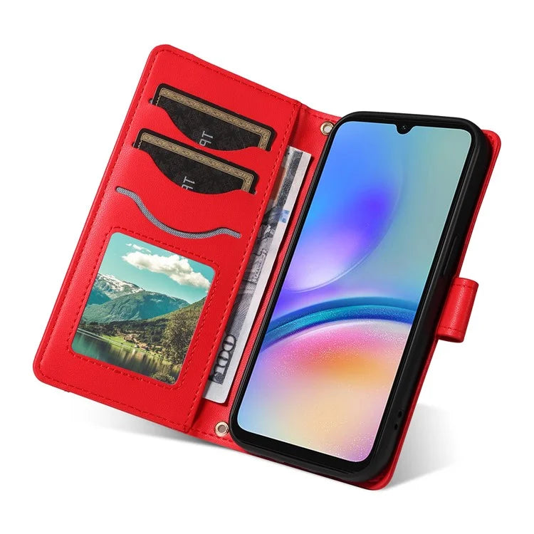 For Samsung Galaxy A05s 4G Case Wallet Rhombus Leather Phone Cover with Shoulder Strap, Wrist Strap