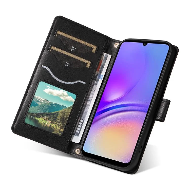 For Samsung Galaxy A05 4G Case Wallet Rhombus Leather Phone Cover with Shoulder Strap, Wrist Strap