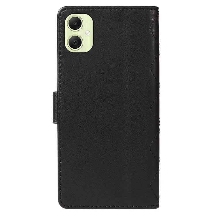 For Samsung Galaxy A05 4G Case Wallet Rhombus Leather Phone Cover with Shoulder Strap, Wrist Strap
