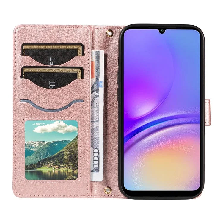 For Samsung Galaxy A05 4G Case Wallet Rhombus Leather Phone Cover with Shoulder Strap, Wrist Strap