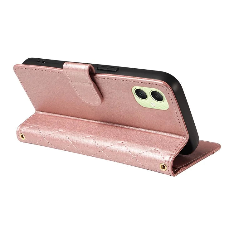 For Samsung Galaxy A05 4G Case Wallet Rhombus Leather Phone Cover with Shoulder Strap, Wrist Strap