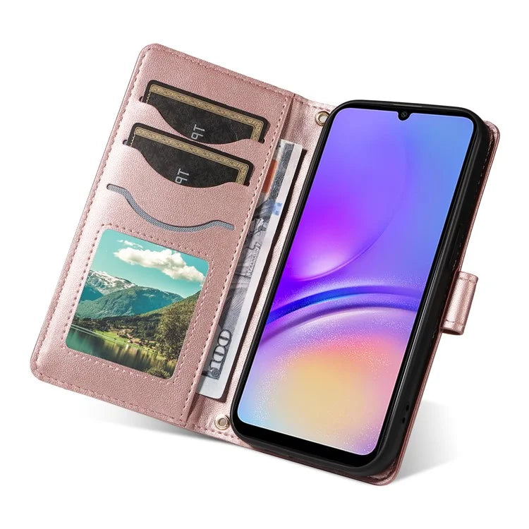 For Samsung Galaxy A05 4G Case Wallet Rhombus Leather Phone Cover with Shoulder Strap, Wrist Strap