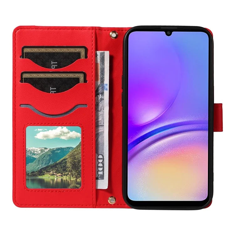 For Samsung Galaxy A05 4G Case Wallet Rhombus Leather Phone Cover with Shoulder Strap, Wrist Strap
