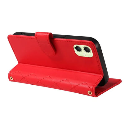For Samsung Galaxy A05 4G Case Wallet Rhombus Leather Phone Cover with Shoulder Strap, Wrist Strap