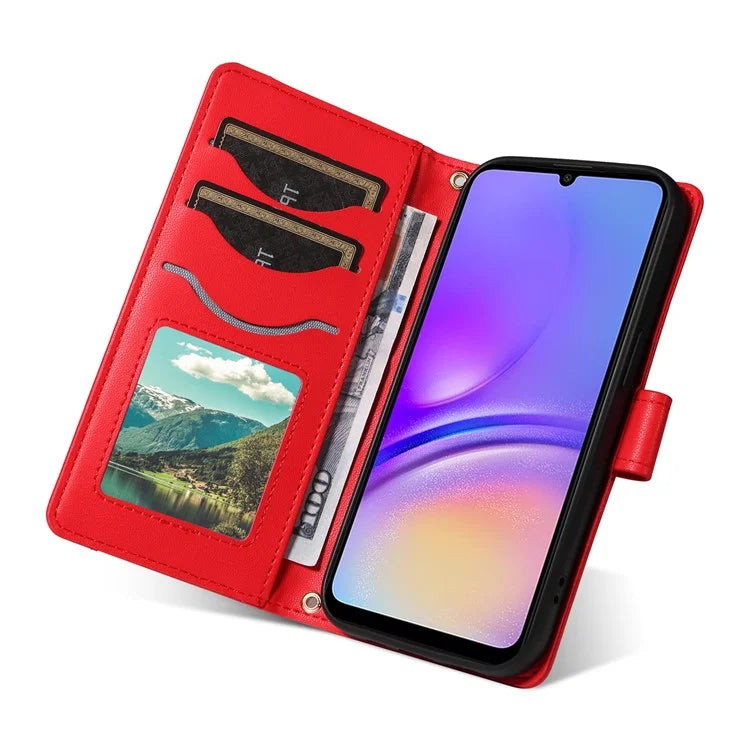For Samsung Galaxy A05 4G Case Wallet Rhombus Leather Phone Cover with Shoulder Strap, Wrist Strap