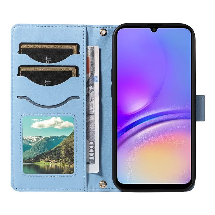For Samsung Galaxy A05 4G Case Wallet Rhombus Leather Phone Cover with Shoulder Strap, Wrist Strap