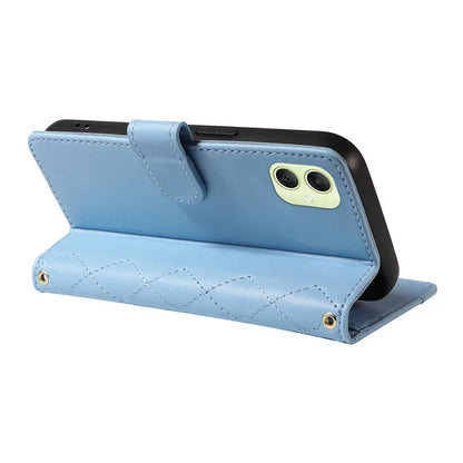 For Samsung Galaxy A05 4G Case Wallet Rhombus Leather Phone Cover with Shoulder Strap, Wrist Strap