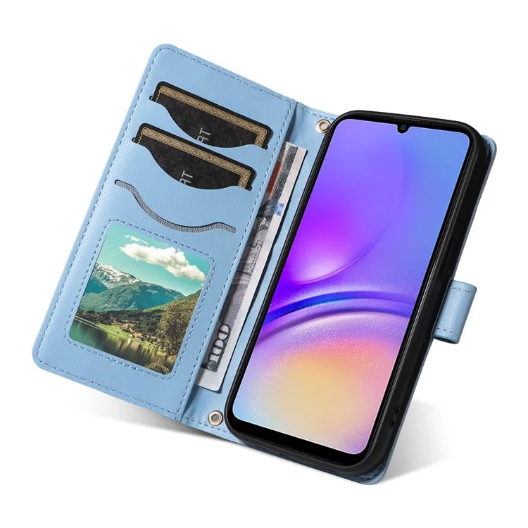 For Samsung Galaxy A05 4G Case Wallet Rhombus Leather Phone Cover with Shoulder Strap, Wrist Strap