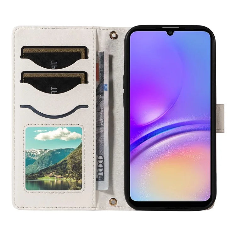 For Samsung Galaxy A05 4G Case Wallet Rhombus Leather Phone Cover with Shoulder Strap, Wrist Strap