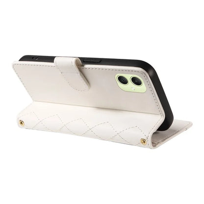 For Samsung Galaxy A05 4G Case Wallet Rhombus Leather Phone Cover with Shoulder Strap, Wrist Strap