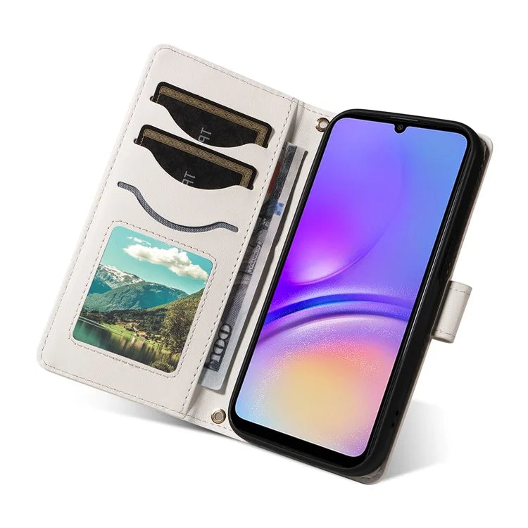For Samsung Galaxy A05 4G Case Wallet Rhombus Leather Phone Cover with Shoulder Strap, Wrist Strap