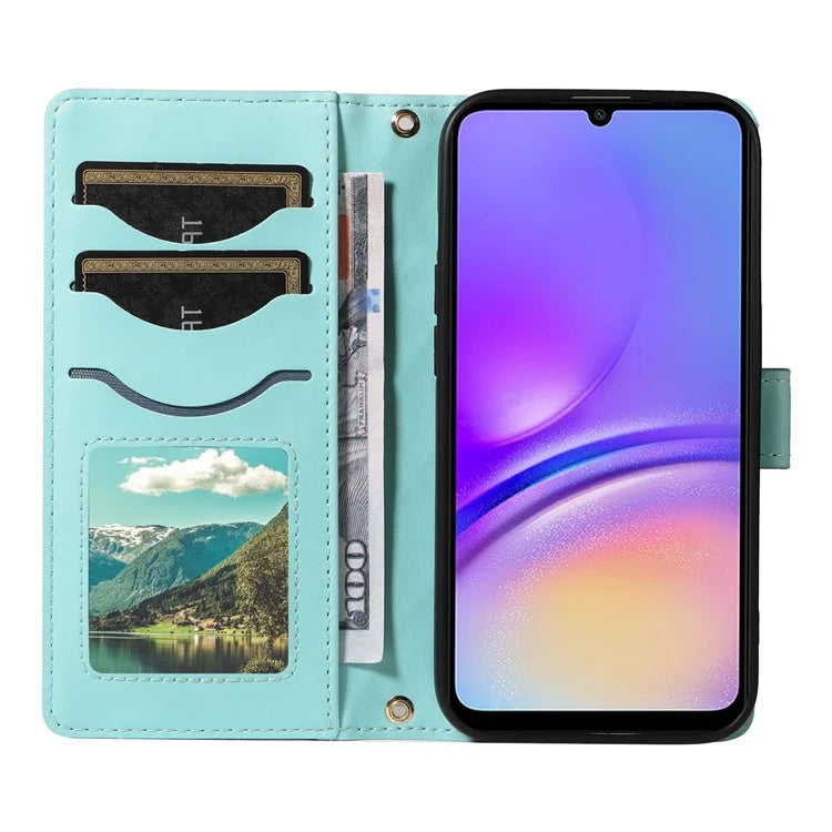 For Samsung Galaxy A05 4G Case Wallet Rhombus Leather Phone Cover with Shoulder Strap, Wrist Strap