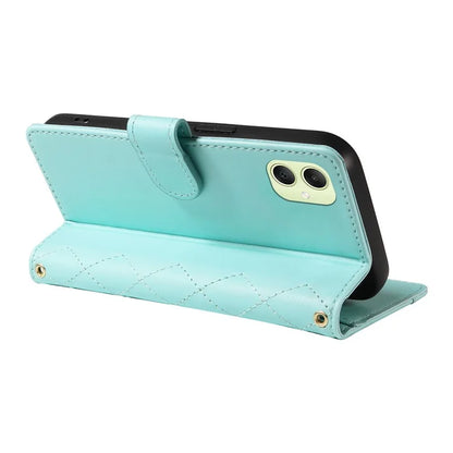 For Samsung Galaxy A05 4G Case Wallet Rhombus Leather Phone Cover with Shoulder Strap, Wrist Strap