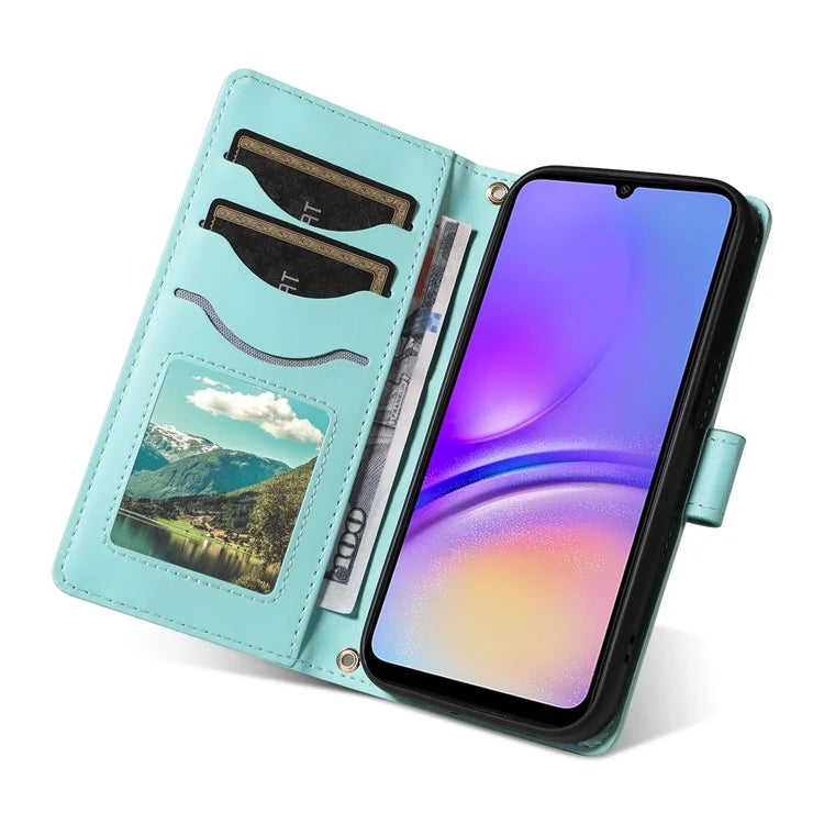 For Samsung Galaxy A05 4G Case Wallet Rhombus Leather Phone Cover with Shoulder Strap, Wrist Strap