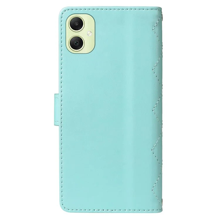 For Samsung Galaxy A05 4G Case Wallet Rhombus Leather Phone Cover with Shoulder Strap, Wrist Strap
