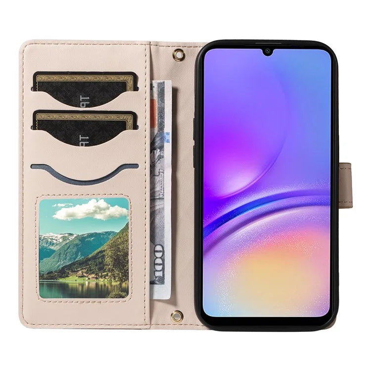 For Samsung Galaxy A05 4G Case Wallet Rhombus Leather Phone Cover with Shoulder Strap, Wrist Strap