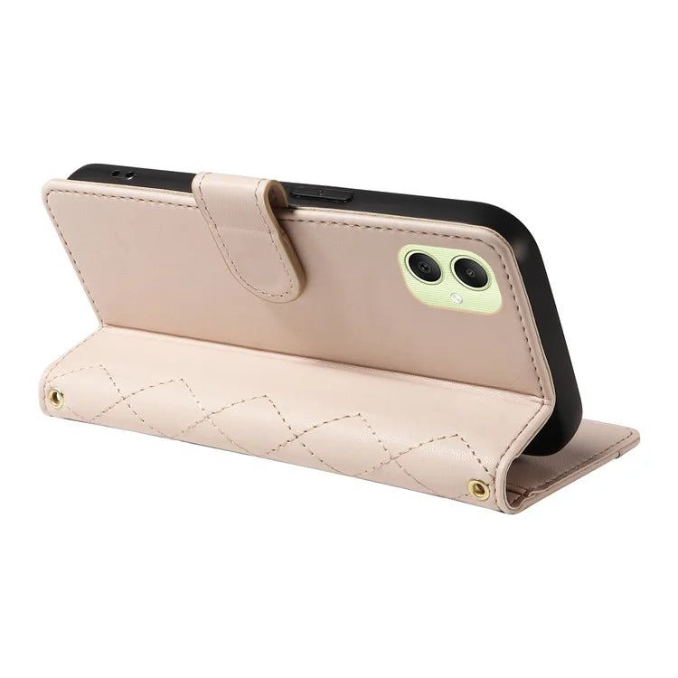 For Samsung Galaxy A05 4G Case Wallet Rhombus Leather Phone Cover with Shoulder Strap, Wrist Strap
