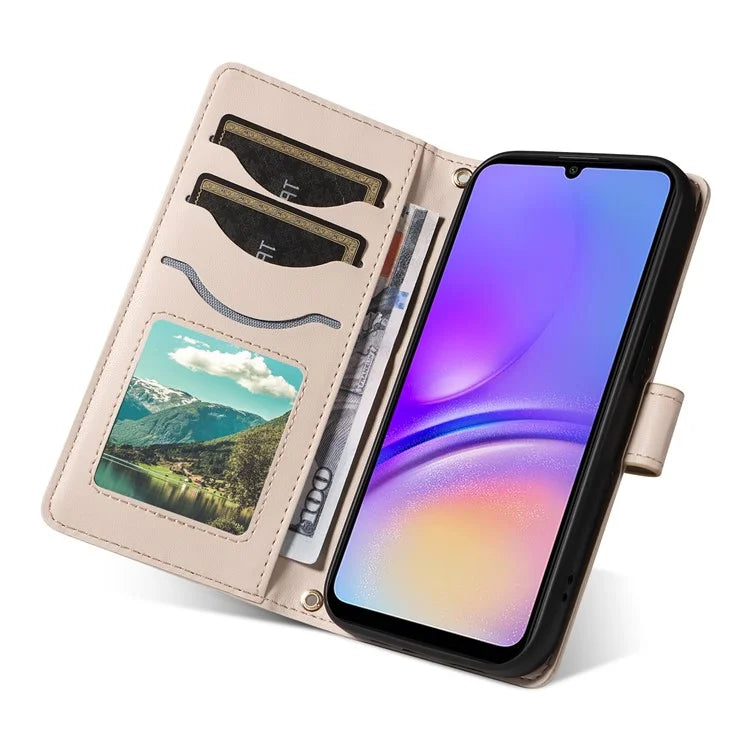 For Samsung Galaxy A05 4G Case Wallet Rhombus Leather Phone Cover with Shoulder Strap, Wrist Strap