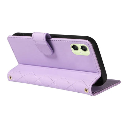 For Samsung Galaxy A05 4G Case Wallet Rhombus Leather Phone Cover with Shoulder Strap, Wrist Strap