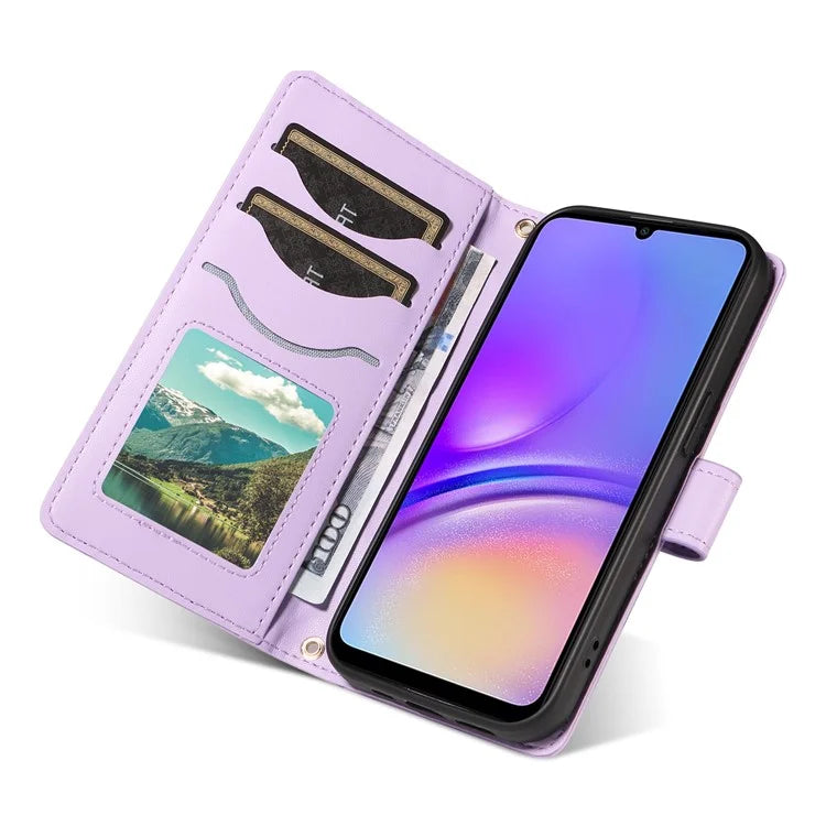 For Samsung Galaxy A05 4G Case Wallet Rhombus Leather Phone Cover with Shoulder Strap, Wrist Strap