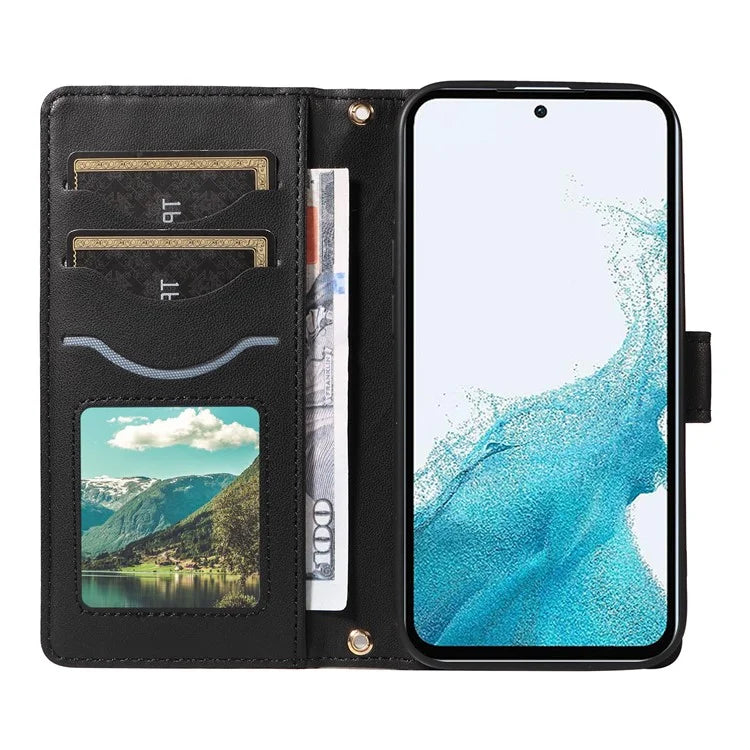 For Samsung Galaxy A54 5G Case Wallet Rhombus Leather Phone Cover with Shoulder Strap, Wrist Strap