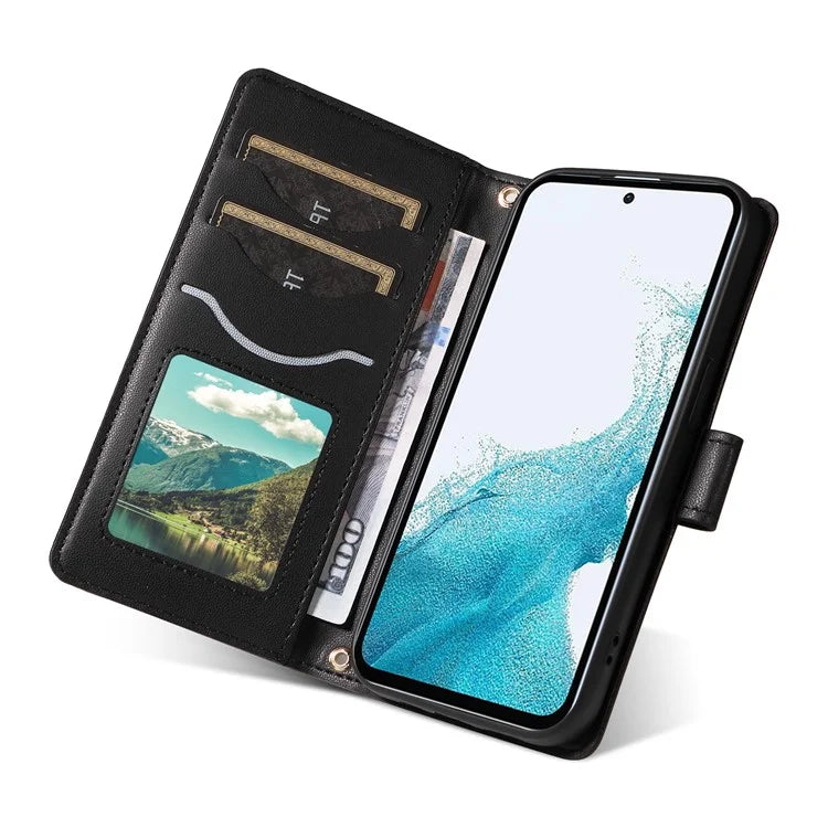 For Samsung Galaxy A54 5G Case Wallet Rhombus Leather Phone Cover with Shoulder Strap, Wrist Strap