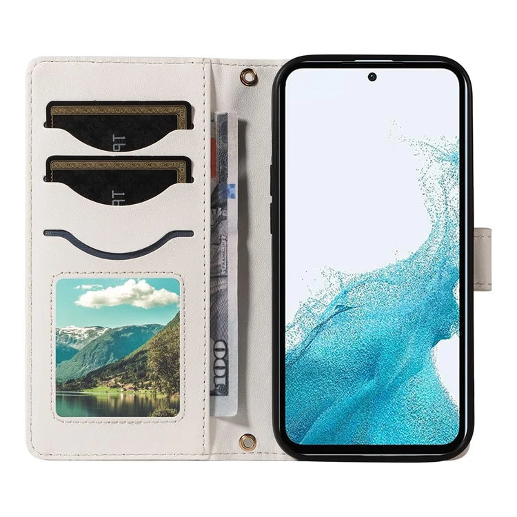 For Samsung Galaxy A54 5G Case Wallet Rhombus Leather Phone Cover with Shoulder Strap, Wrist Strap