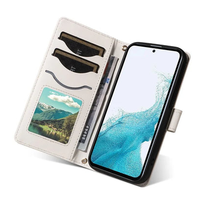 For Samsung Galaxy A54 5G Case Wallet Rhombus Leather Phone Cover with Shoulder Strap, Wrist Strap