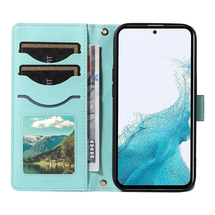 For Samsung Galaxy A54 5G Case Wallet Rhombus Leather Phone Cover with Shoulder Strap, Wrist Strap