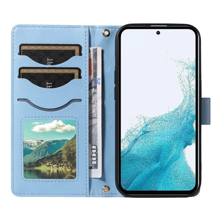 For Samsung Galaxy A54 5G Case Wallet Rhombus Leather Phone Cover with Shoulder Strap, Wrist Strap