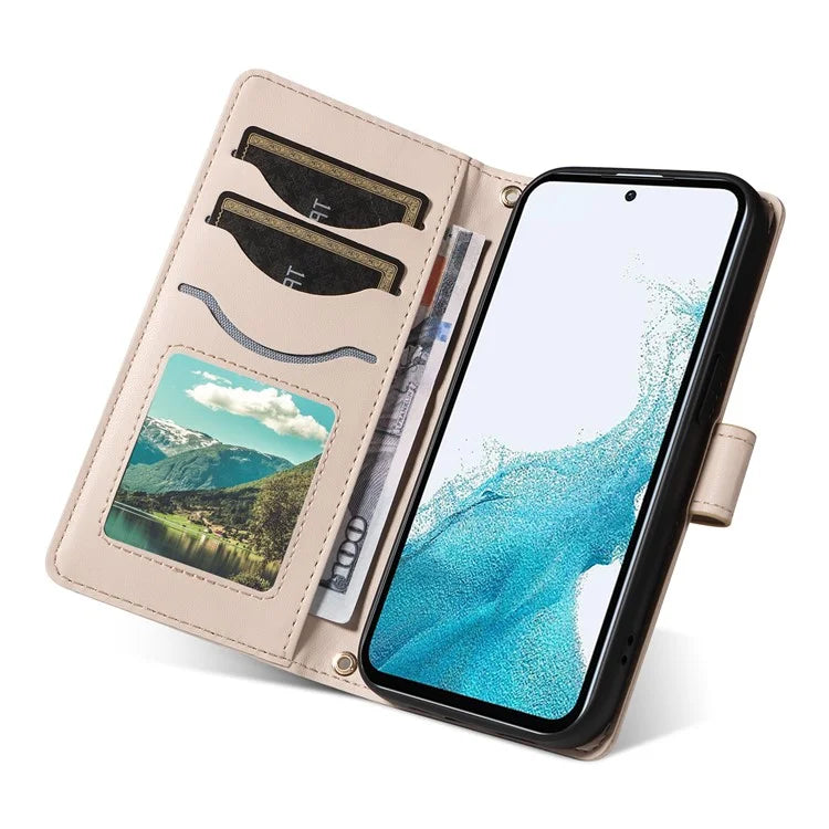 For Samsung Galaxy A54 5G Case Wallet Rhombus Leather Phone Cover with Shoulder Strap, Wrist Strap