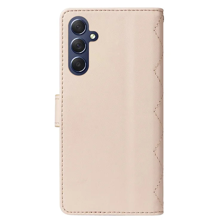 For Samsung Galaxy A54 5G Case Wallet Rhombus Leather Phone Cover with Shoulder Strap, Wrist Strap