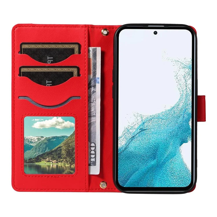 For Samsung Galaxy A54 5G Case Wallet Rhombus Leather Phone Cover with Shoulder Strap, Wrist Strap