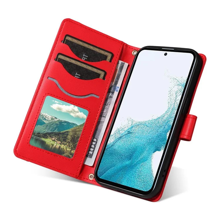 For Samsung Galaxy A54 5G Case Wallet Rhombus Leather Phone Cover with Shoulder Strap, Wrist Strap