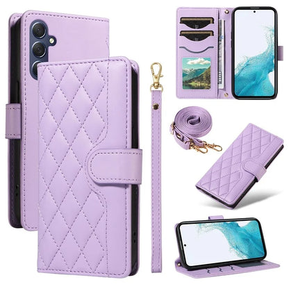 For Samsung Galaxy A54 5G Case Wallet Rhombus Leather Phone Cover with Shoulder Strap, Wrist Strap