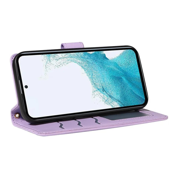For Samsung Galaxy A54 5G Case Wallet Rhombus Leather Phone Cover with Shoulder Strap, Wrist Strap
