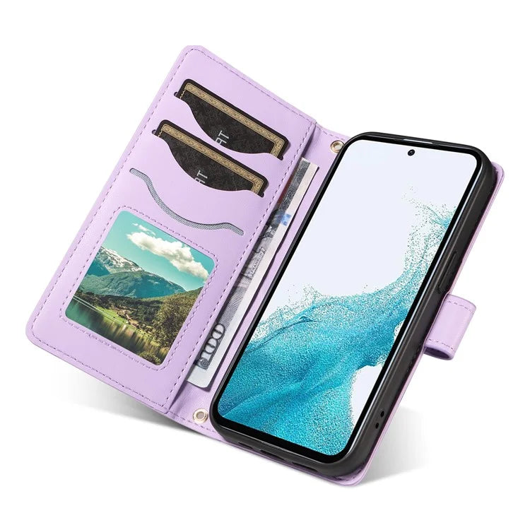 For Samsung Galaxy A54 5G Case Wallet Rhombus Leather Phone Cover with Shoulder Strap, Wrist Strap