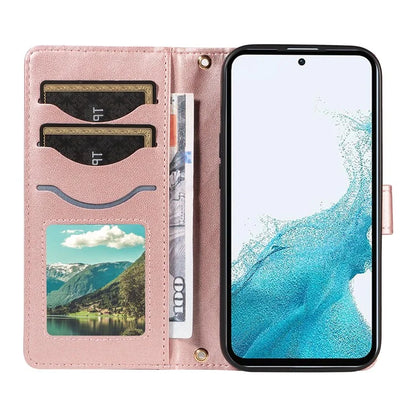For Samsung Galaxy A54 5G Case Wallet Rhombus Leather Phone Cover with Shoulder Strap, Wrist Strap