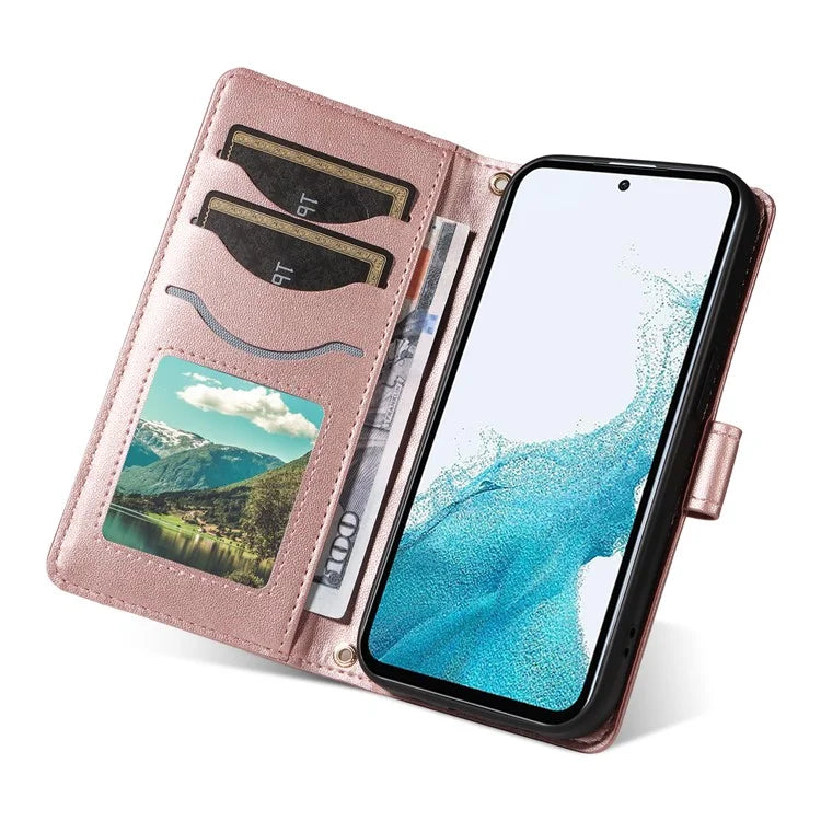 For Samsung Galaxy A54 5G Case Wallet Rhombus Leather Phone Cover with Shoulder Strap, Wrist Strap