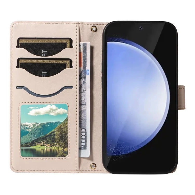 For Samsung Galaxy S24 FE Case Wallet Rhombus Leather Phone Cover with Shoulder Strap, Wrist Strap