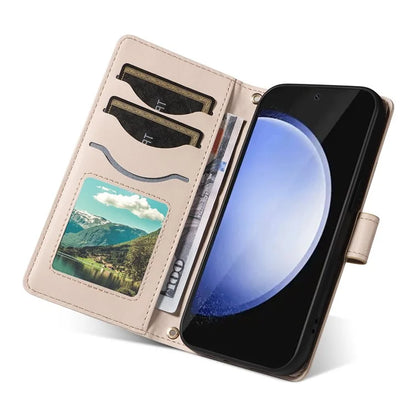 For Samsung Galaxy S24 FE Case Wallet Rhombus Leather Phone Cover with Shoulder Strap, Wrist Strap